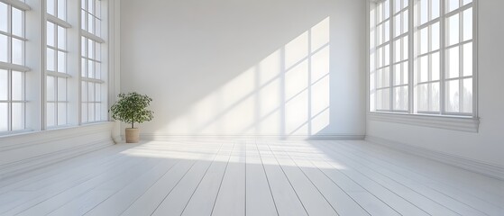 Minimalist Empty White Room with Smooth Flooring and Abundant Natural Light