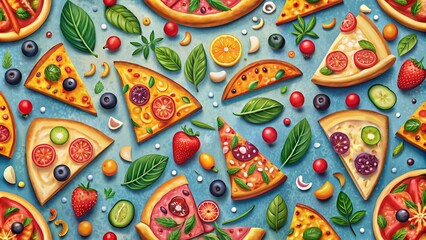 Naklejka premium Colorful Pizza Slices Pattern Design for Fun Backgrounds and Creative Projects