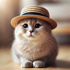 Cute Cat Wearing a Stylish Hat – Realistic Portrait