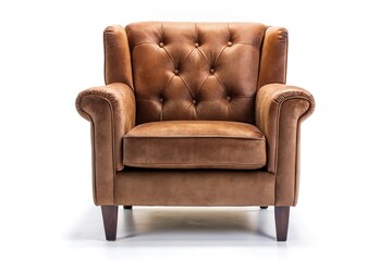Brown velvet armchair isolated on white background Macro