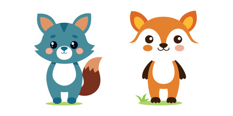 cute little animal fox cat vector illustration
