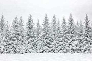 Fototapeta premium A row of snow covered pine trees