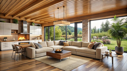 Fototapeta premium modern living room with fireplace