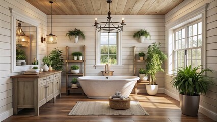 Cozy Farmhouse Bathroom with Rustic Decor and Modern Touches for Home Design Inspiration