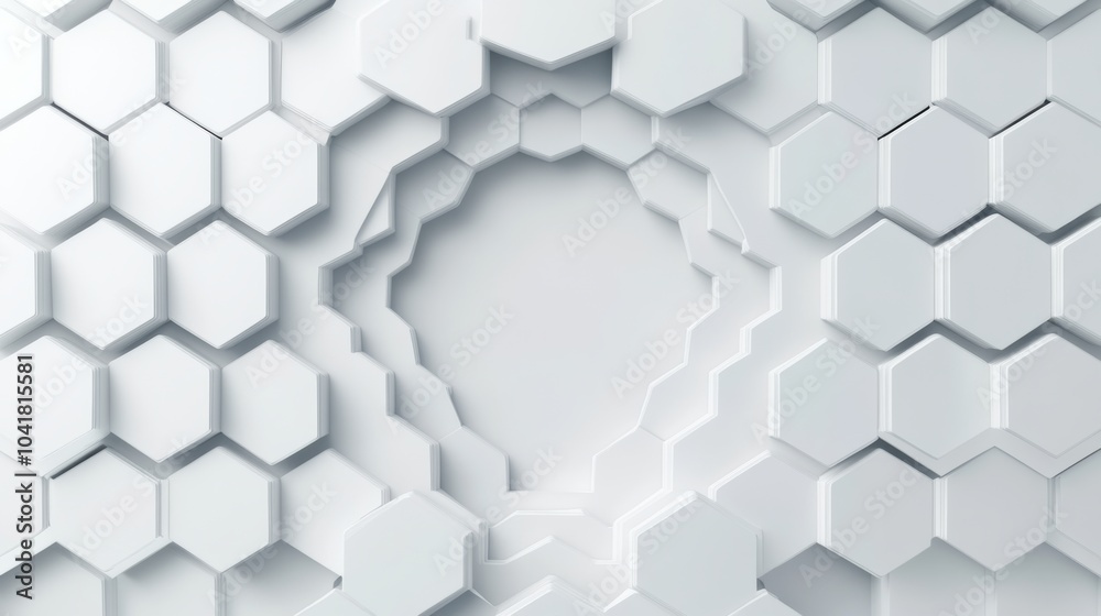 Leinwandbilder layered hexagons diminish toward the center, forming a captivating geometric abstraction with an ope