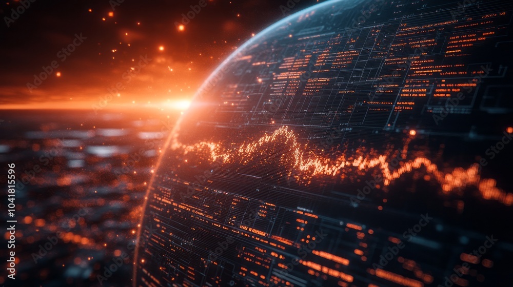 Poster A computer generated image of a planet with a city on it