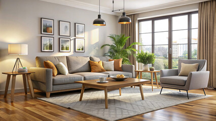 Fototapeta premium modern living room with fireplace