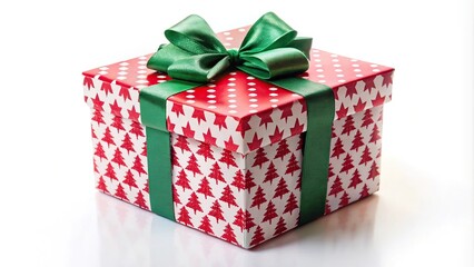 Fototapeta premium Gift box with festive bow and Christmas tree pattern