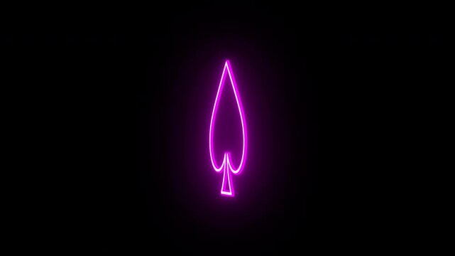Neon spade ace animation, rotation around vertical axis. Glowing neon 3D poker spade icon, looped spin. Casino playroom, poker club, spades suit, gambling card game, Vegas. Magenta, pink, red colors