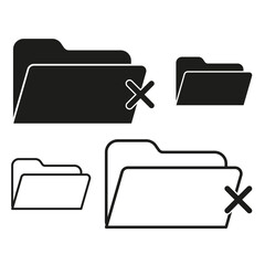 Folder delete icon. File removal symbol. Document vector icon. Black and white folders.
