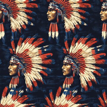Native American Indian Headdress Feathers Seamless Pattern