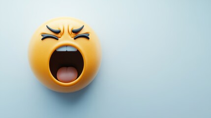 Fototapeta premium 3D Yellow Emoji Screaming with Open Mouth and Eyebrows Emotional Expression