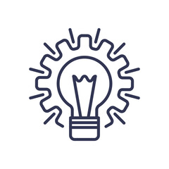 Light bulb and gear symbolize innovation and idea generation.