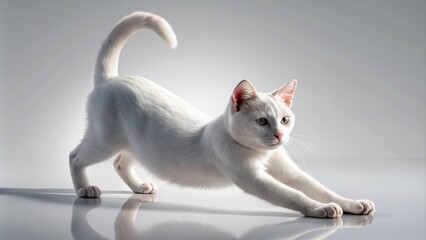 Cute White Cat Stretching Exercises Silhouette for Body Positivity Illustration