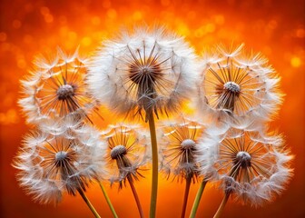 Obraz premium Dandelion Fluff on Vibrant Orange Background - High Dynamic Range Nature Photography