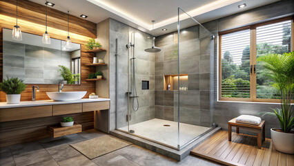 modern living room with kitchen