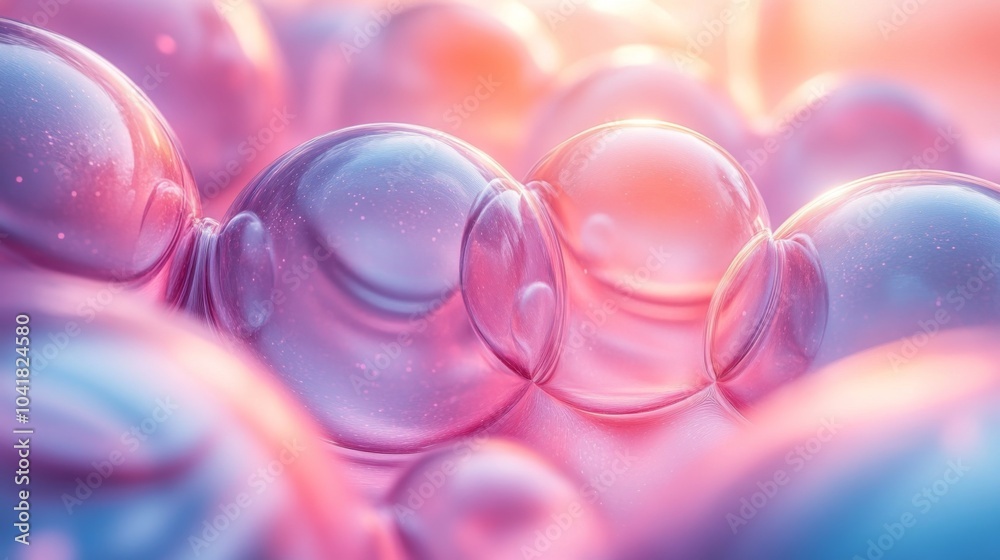 Poster A collection of colorful bubbles showcases intricate reflections and soft gradients, creating a serene and dreamy atmosphere. The gentle play of light contributes to the visual appeal.
