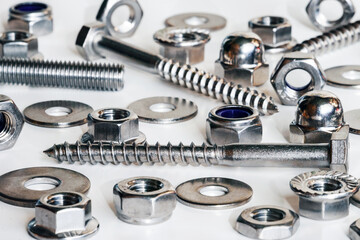 Stainless steel hardware, composition on white background