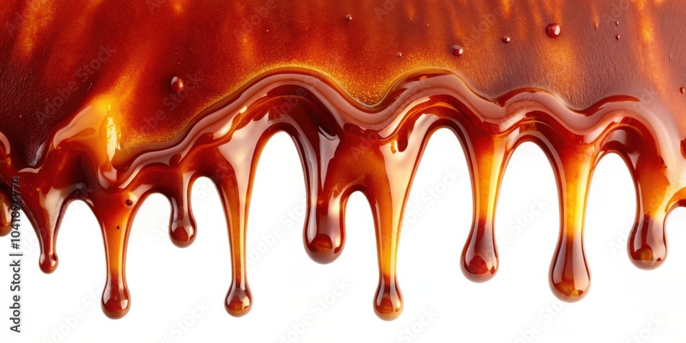 Poster dripping caramel sauce, a rich and viscous liquid, creating a visually appealing and delicious patte