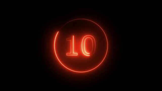 Neon number 10 animation, neon numbers. Dark background.