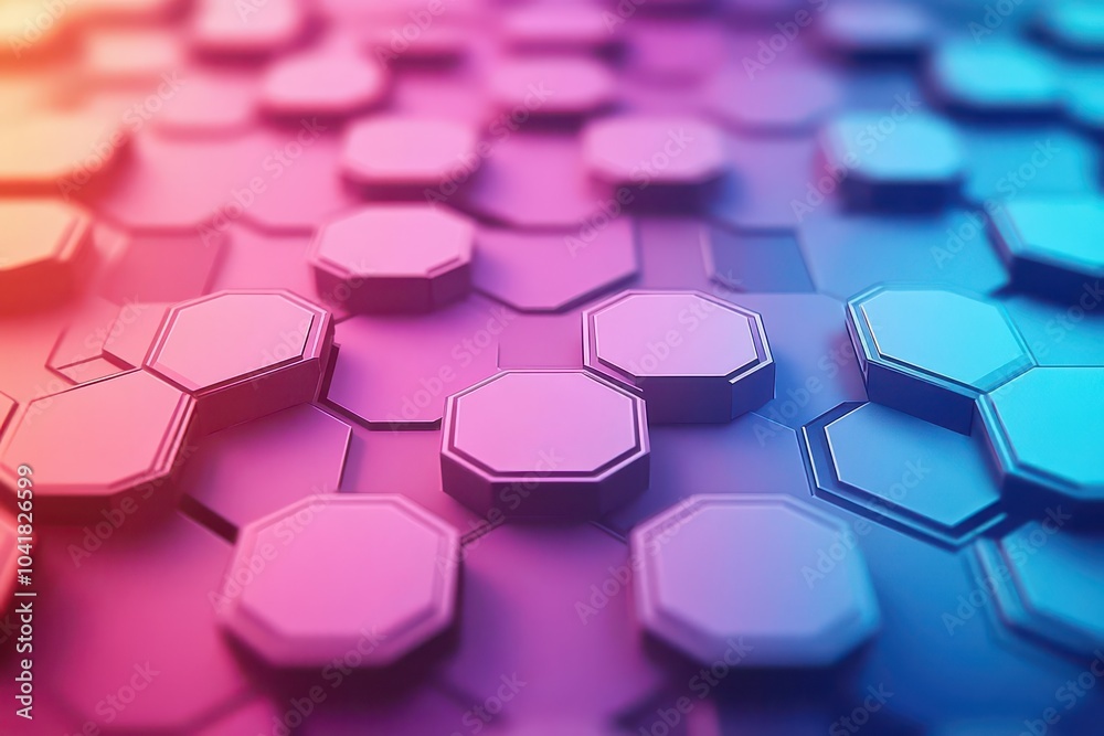 Aufkleber Symmetrical geometric shapes resembling a honeycomb pattern in a vibrant abstract tech background, front view Represents digital hive minds Technology tone Triadic Color Scheme