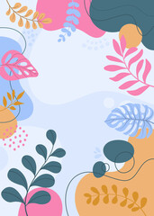 Banner frame spring background with beautiful. flower background for design. Colorful background with tropical plants.