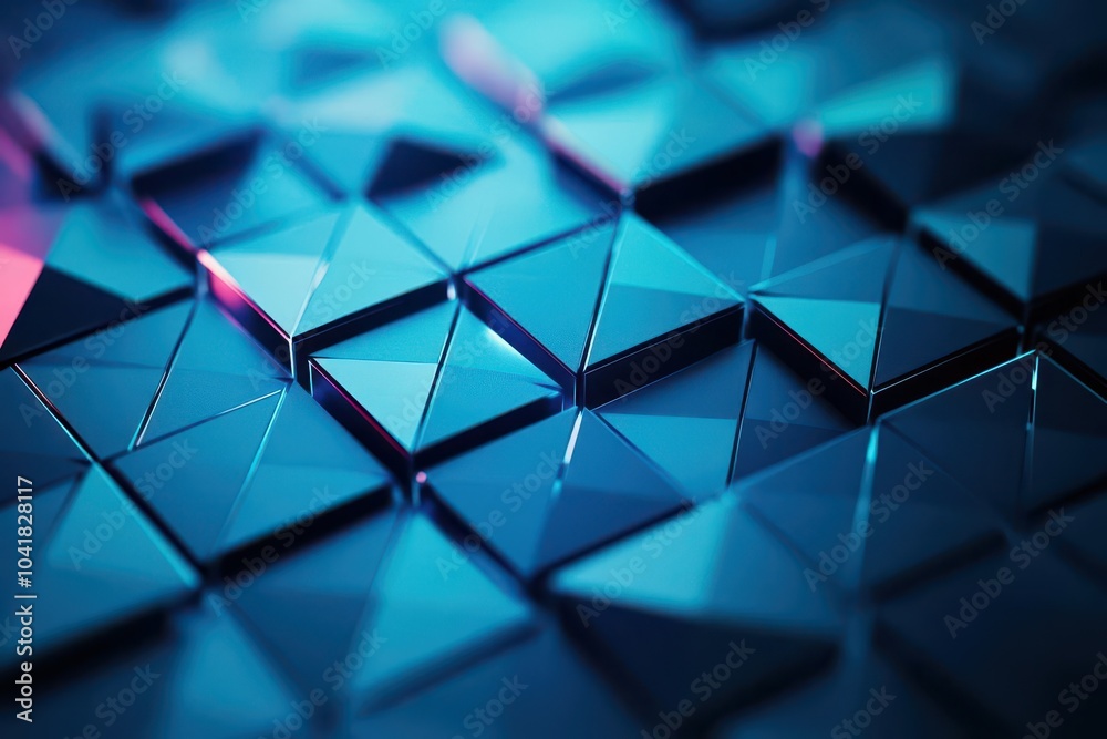 Fototapete Sharp triangular geometric shapes intersecting with metallic textures in a dynamic digital space, top view Represents modern computing power Cybernetic tone Triadic Color Scheme
