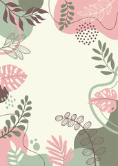 Banner frame spring background with beautiful. flower background for design. Colorful background with tropical plants.