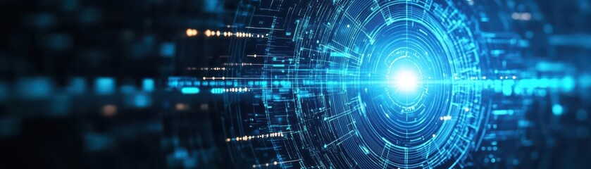 Pulsating halftone circle patterns, bright blue glow, futuristic motion concept