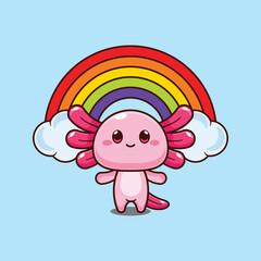Axolotl with rainbow. mascot cartoon character vector illustration.
