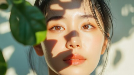 Asian woman portrait beauty skincare focus cosmetics glowing complexion health natural routine eco friendly approach