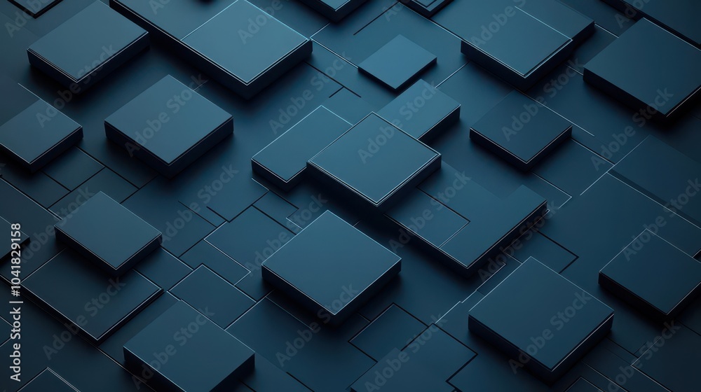 Leinwandbilder Overlapping geometric shapes with a smooth, futuristic texture creating an abstract tech landscape, top view Represents machine learning Robotic tone Monochromatic Color Scheme