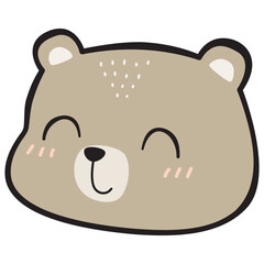Handdrawn Cartoon Cute Happy Bear Face Illustration