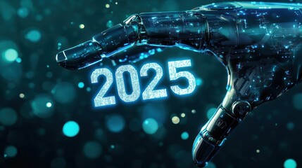 Robotic touch highlights glowing year 2025 digit