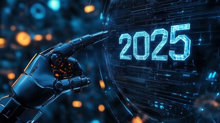 Digital finger points towards futuristic numbers 2025