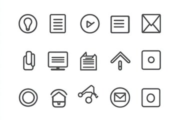 Icon of Contact us. A set of simple line art icons featuring tools Containing email, globe, phone, call, fax, home, smartphone icon. The design should be minimalistic