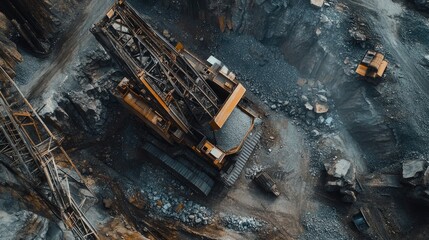 A vertical view of heavy-duty equipment crushing stone ore, highlighting its importance in the mining and extraction industry.