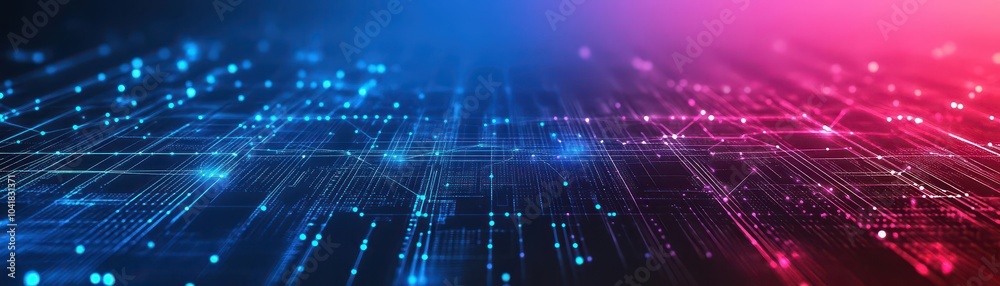 Poster Hightech urban core with abstract dots and gradient lines forming a web, representing connected city services, top view, futuristic tone, Analogous Color Scheme