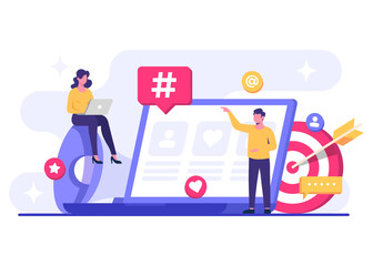 Social media marketing concept flat vector illustration for landing page, web banner, mobile application, banner, business content strategy, web design, Digital marketing online connection concept