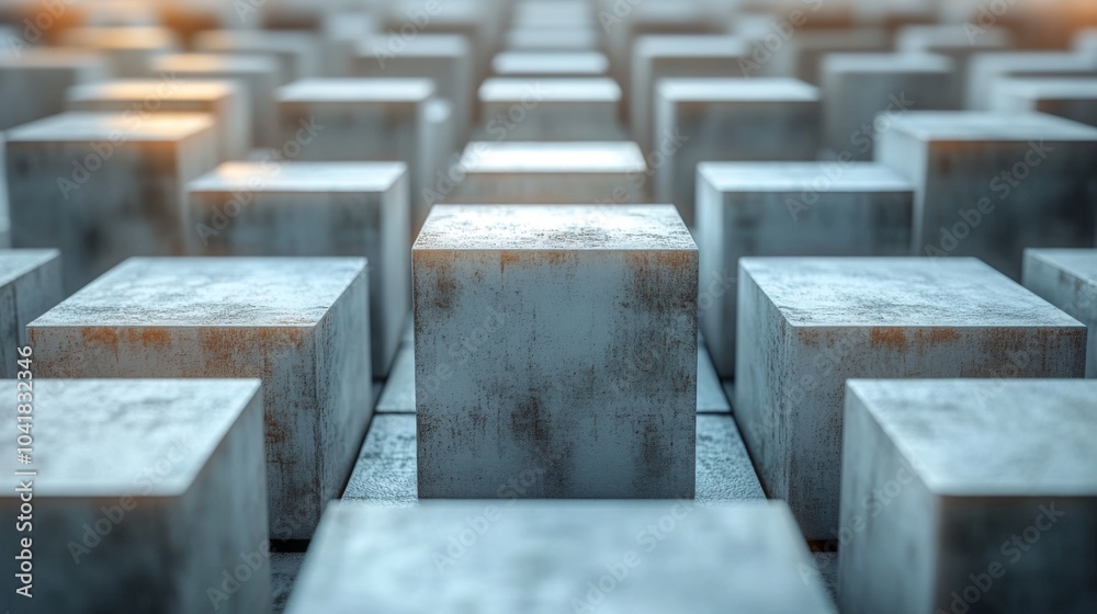 Leinwandbilder A grid of metallic cubes reflects ambient light, creating a striking visual effect. The uniform arrangement emphasizes symmetry and modern design, captivating the observer with its simplicity.