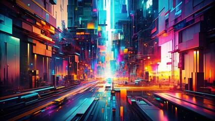 Obraz premium Digital Glitch Art with Color Elements for Modern Cyberpunk Aesthetics and Data Noise Texture