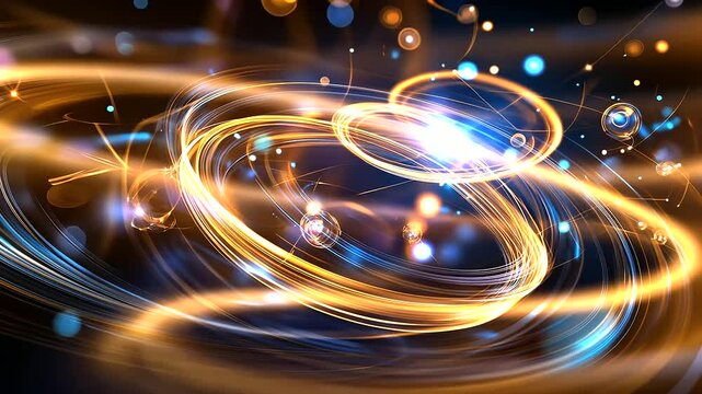 Atoms spinning in synchronized motion, creating a stunning pattern of light trails as they form new bonds &ndash; A dynamic image of harmony and creation, illustrating the elegant choreo