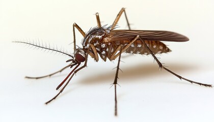 Fototapeta premium Detailed close-up of a mosquito showcasing its anatomy on a light background