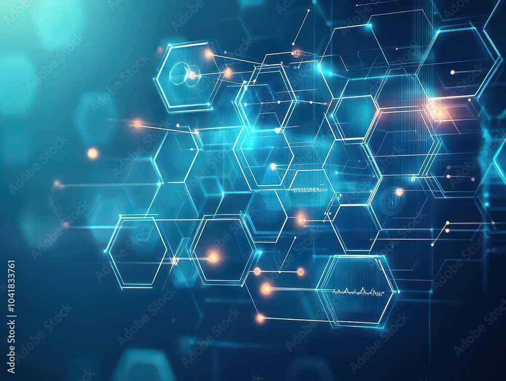 Poster Floating hexagonal grids connected by digital threads