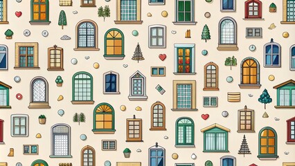 Doodle Style Windows Pattern for Minimalist Design and Home Decor