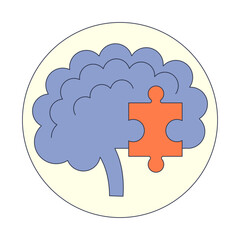 Illustration of a brain with a puzzle piece fitting into it, symbolizing cognitive behavioral therapy.