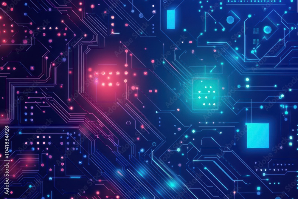 Poster digital circuit board texture flat design top view space exploration theme cartoon drawing vivid