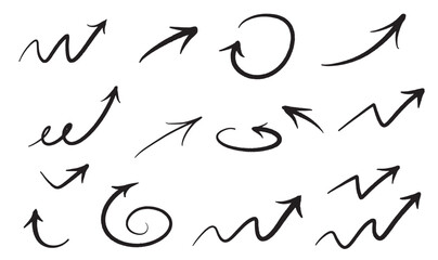 Vector Set of hand drawn black arrows pointing in different directions for infographics, planning, business and design - part 2
