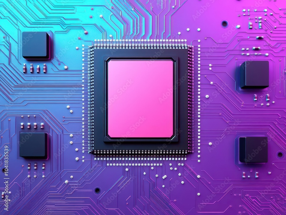 Poster Circuit board with minimalistic design flat design top view blockchain theme animation colored pastel