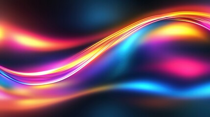 Obraz premium An abstract backdrop featuring a gradient that transitions from deep grey to vibrant orange, reminiscent of an iridescent rainbow in motion. The gradient is softly blurred at one end, creating a sense